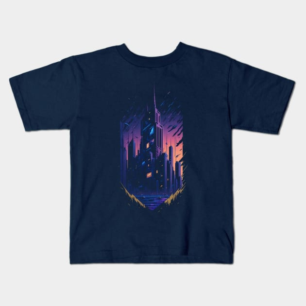 Cyberpunk Night City Digital Artwork Kids T-Shirt by deepofficial